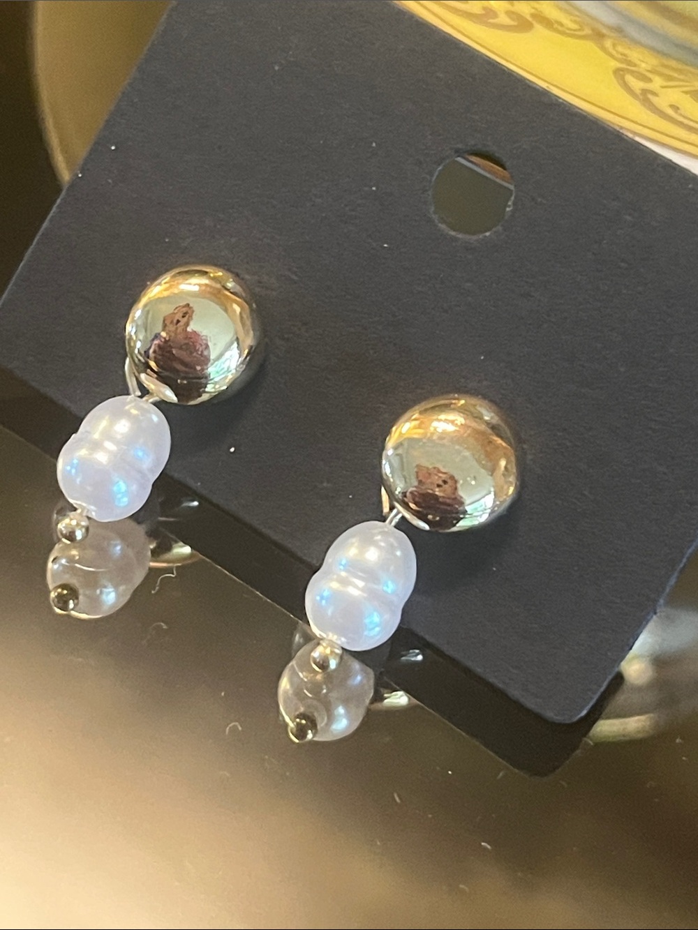 Gold Pearl Drop Stud Earrings
